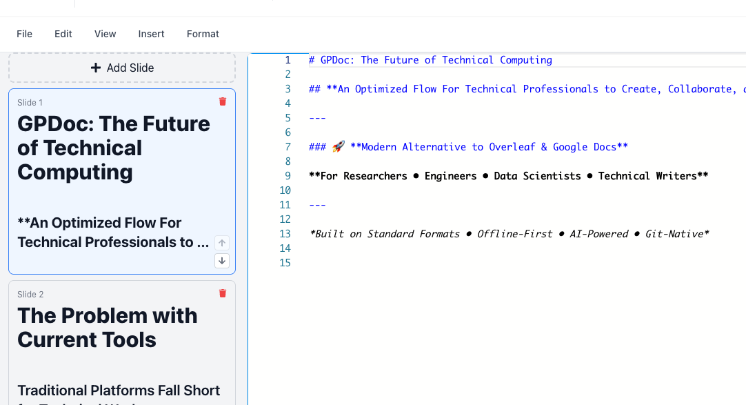 Slide deck interface