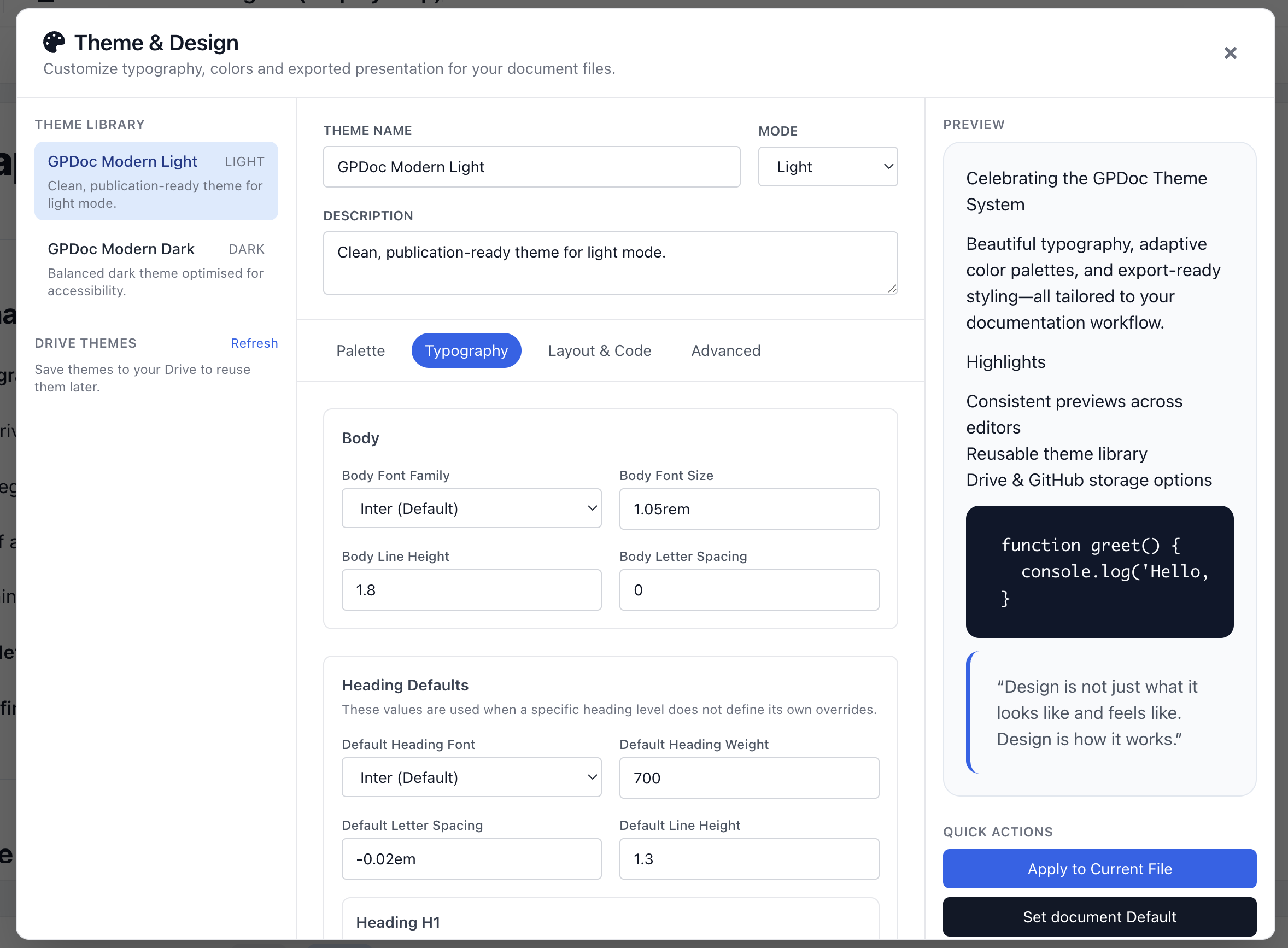 GPDoc unified interface and theme