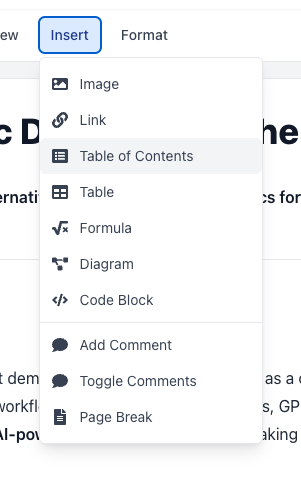 Document editing with insert menu