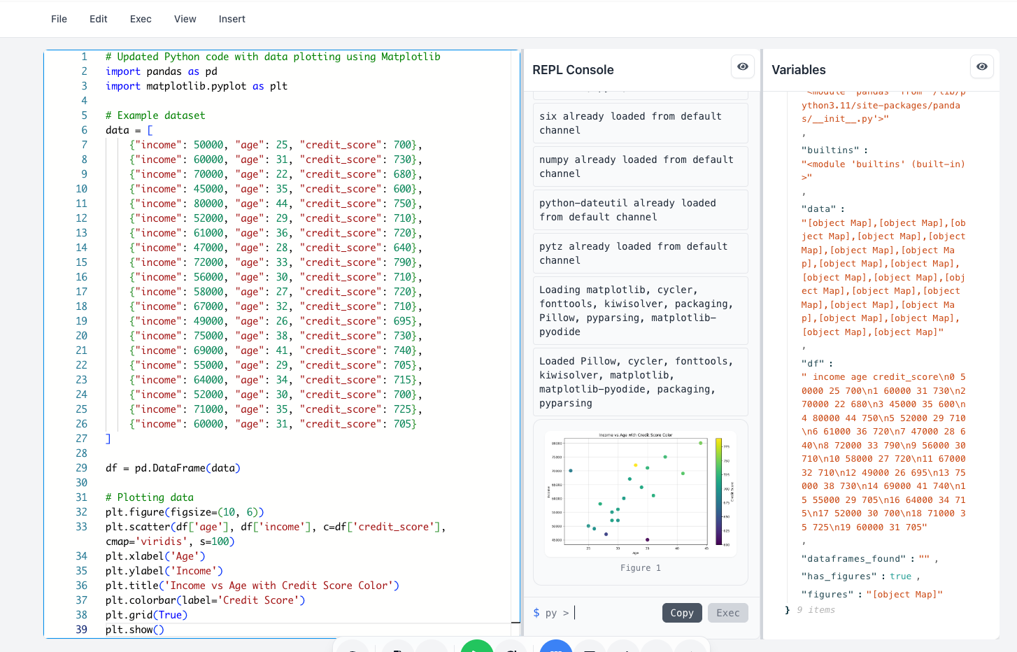 Python code execution environment
